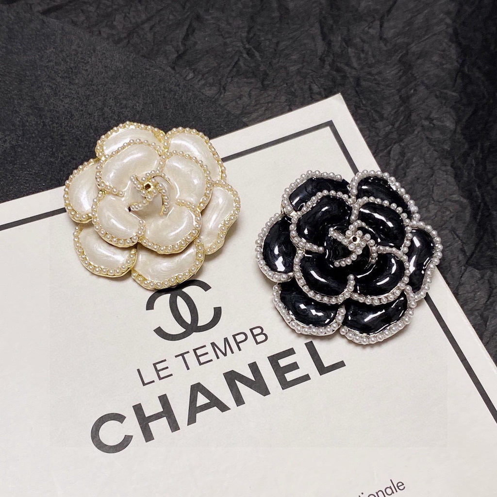 Beaded Camellia Flower Brooch