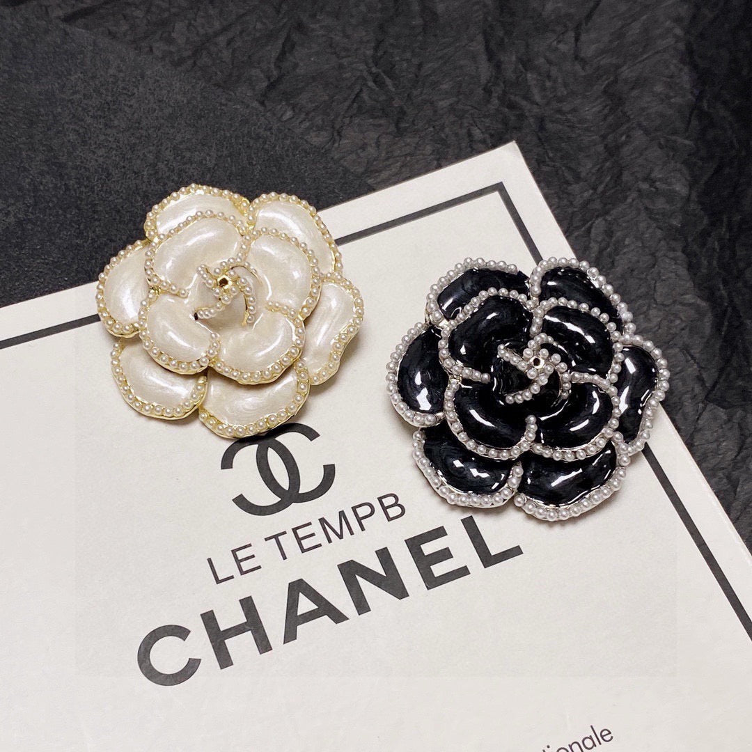 Beaded Camellia Flower Brooch