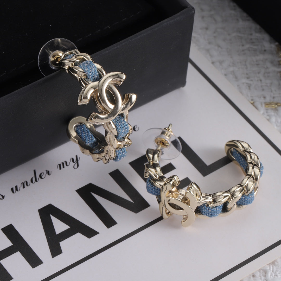 Blue Woven Chain Hoop Earrings