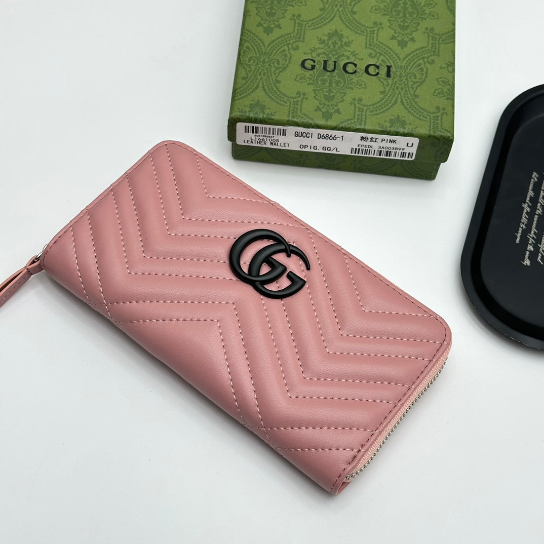 Chevron Quilted Long Zip Wallet 011