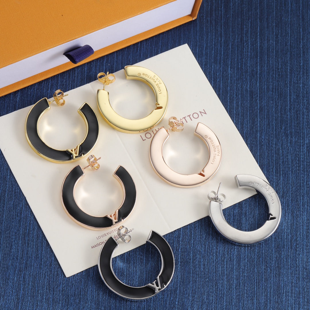 Black Inlay Open Hoop Earrings