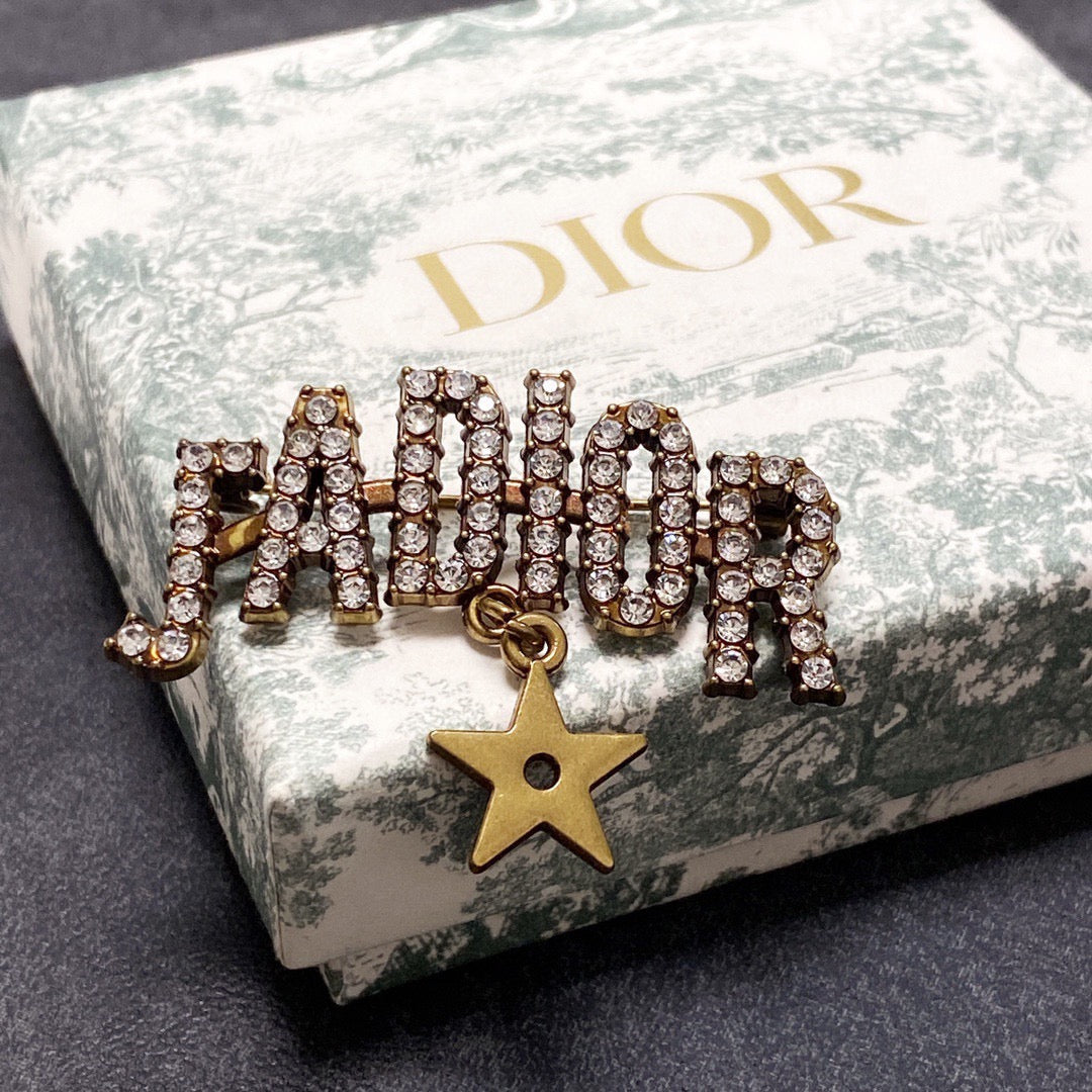 Lettered Stone-Set Brooch with Star Drop