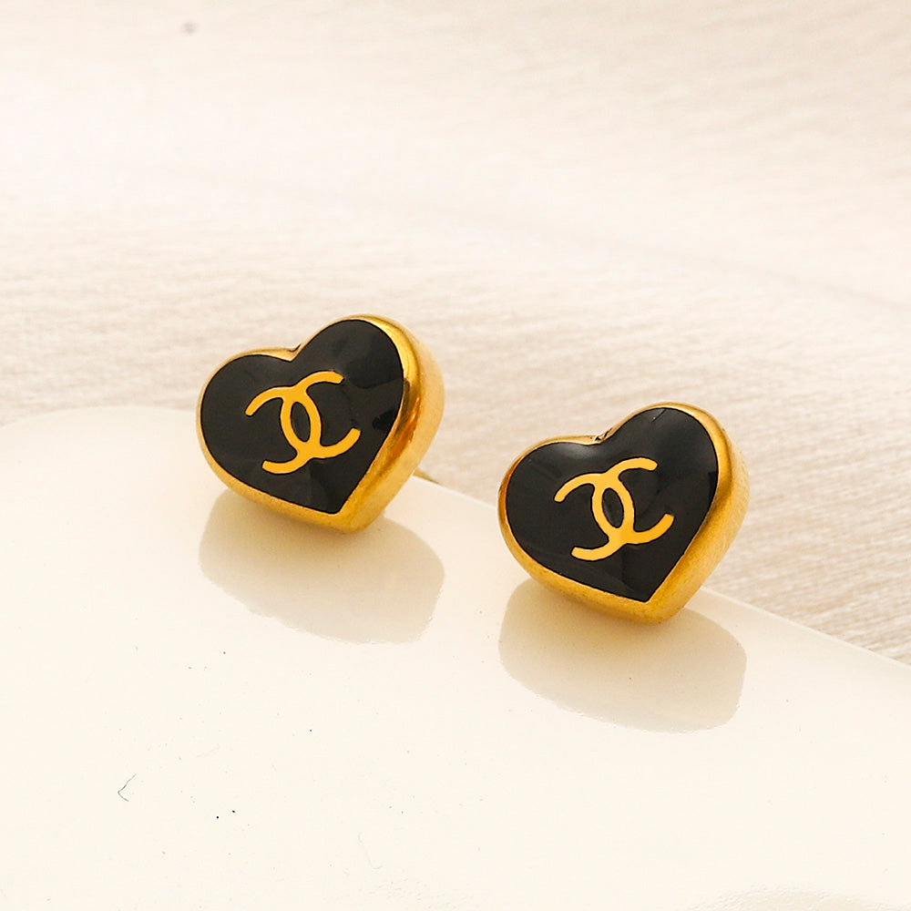 304 Stainless Steel Colorful Heart Stud Earrings
