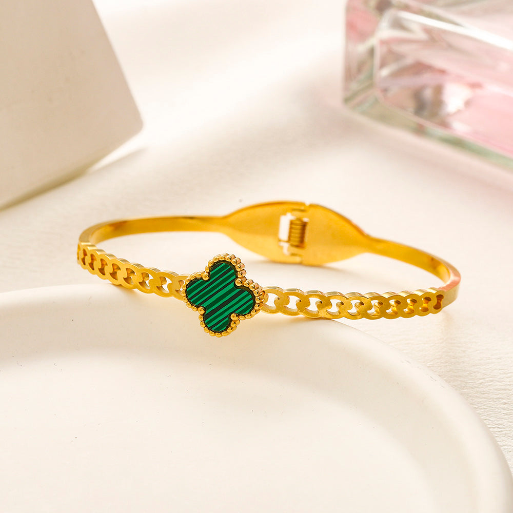 304 Stainless Steel Colorful Quatrefoil Open Cuff Bracelet