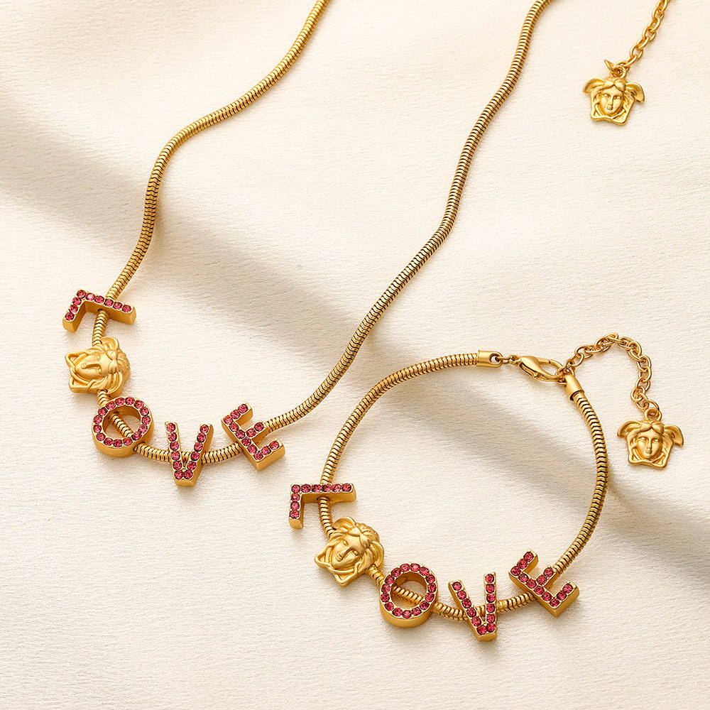 Pulseira e Colar com Pingente de Coração e Letra em Aço Inoxidável 304 - Individual ou Conjunto