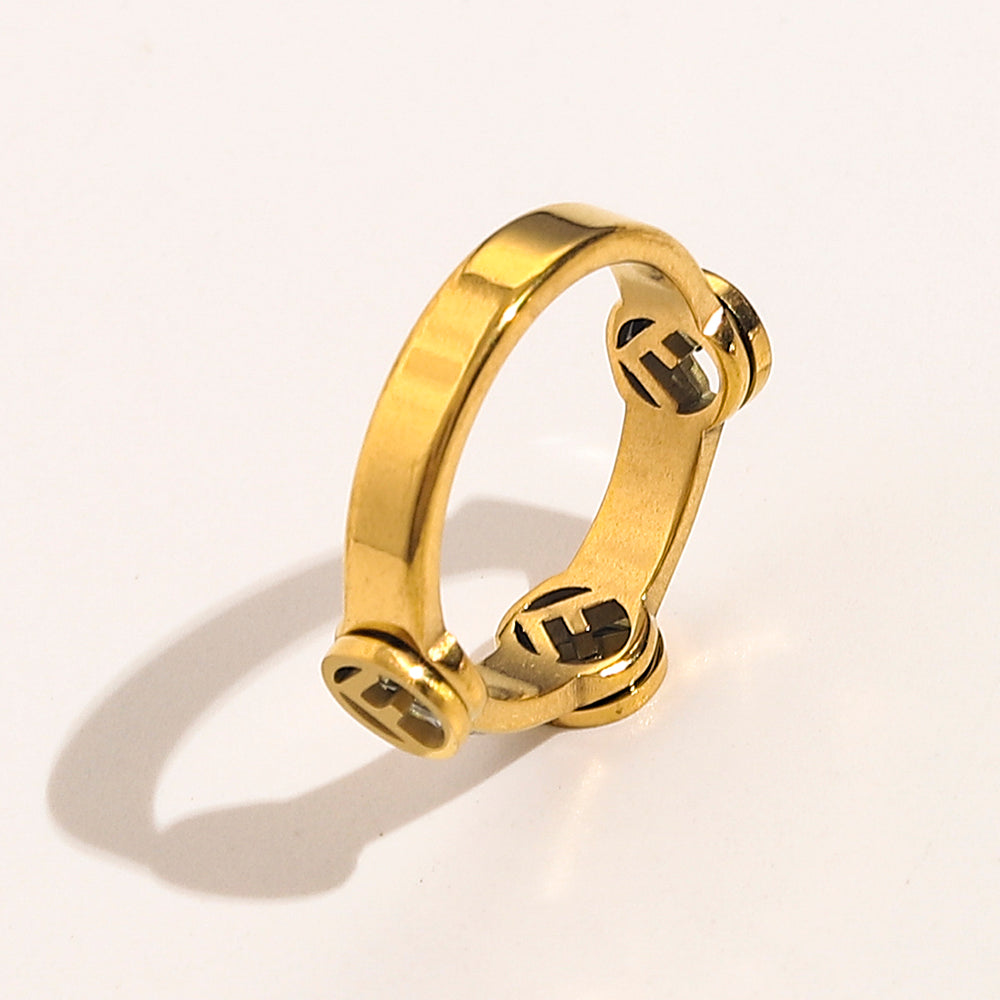 Triple Round Motif Band Ring with Stone Accents