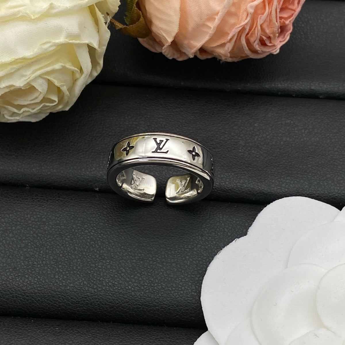 Openwork Monogram Wide Band Ring