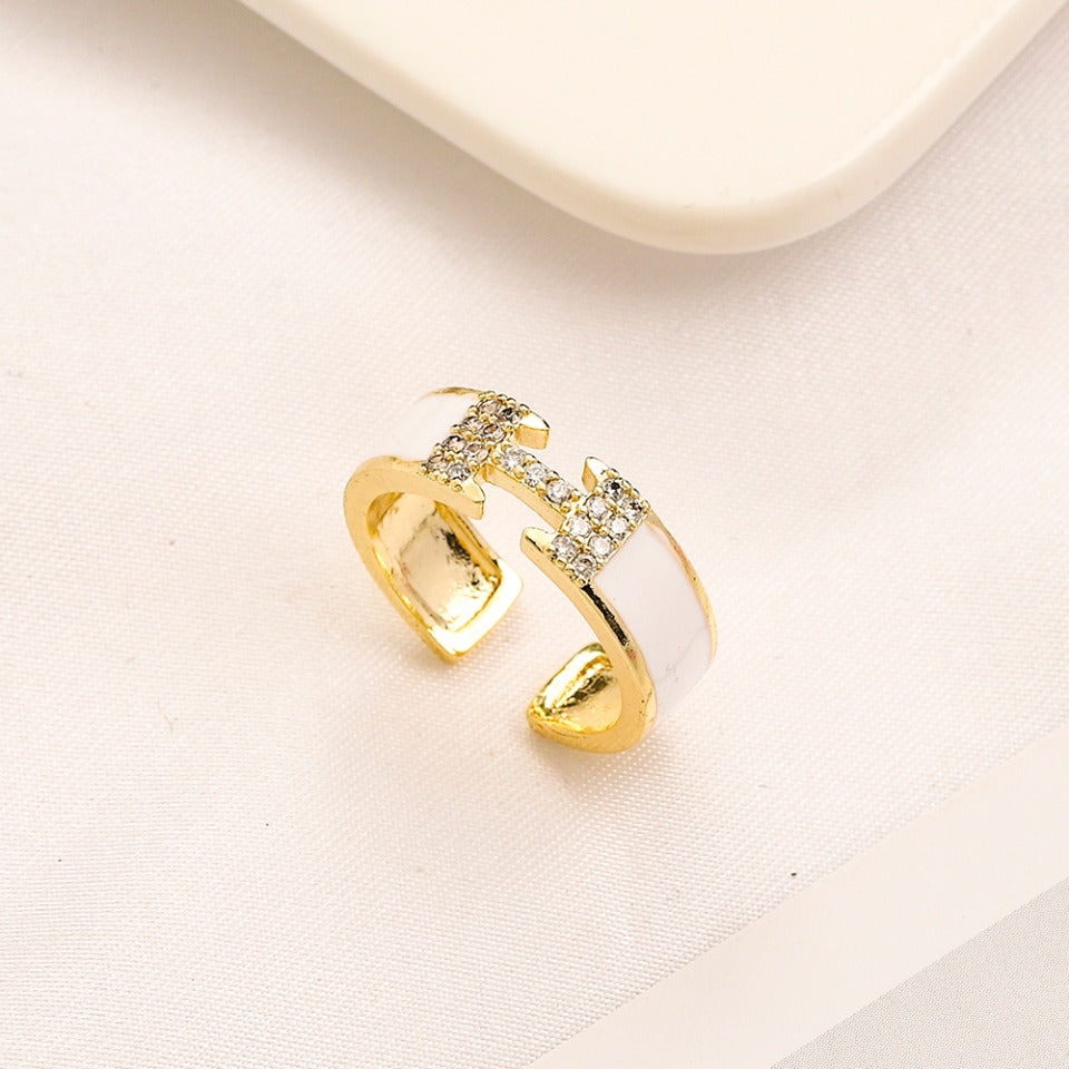 Color-Inlay H-Motif Open Ring