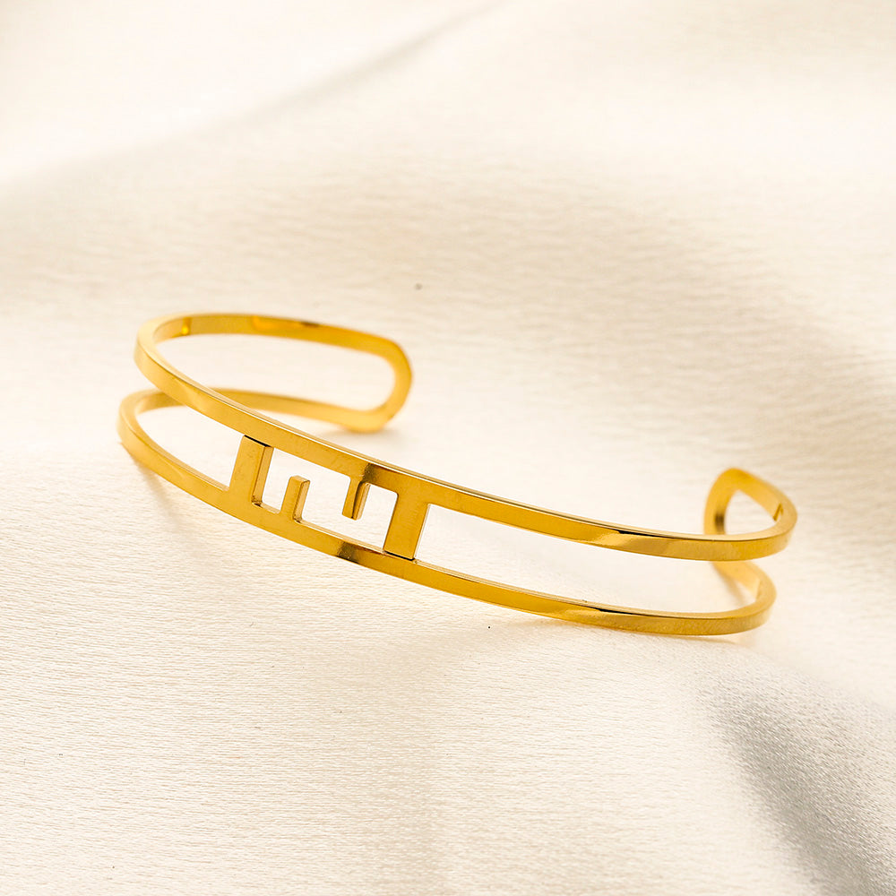 304 Stainless Steel Slim F-Motif Cuff Bracelet