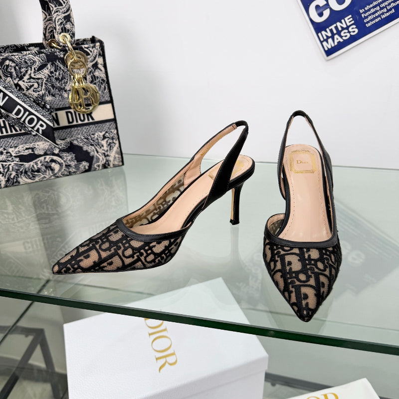 Monogram Pointed-Toe Slingback Pumps