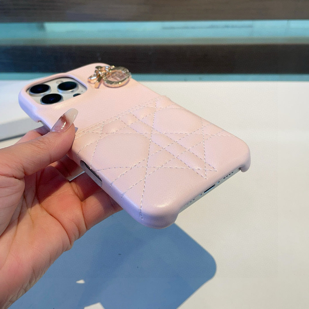 Quilted Phone Case with Letter Charm