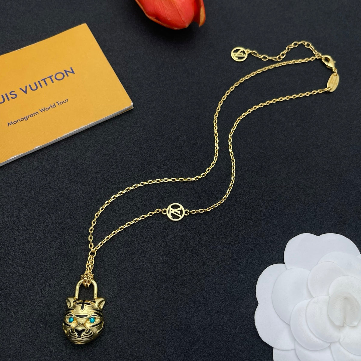 Pave Floral Pendant Station Necklace
