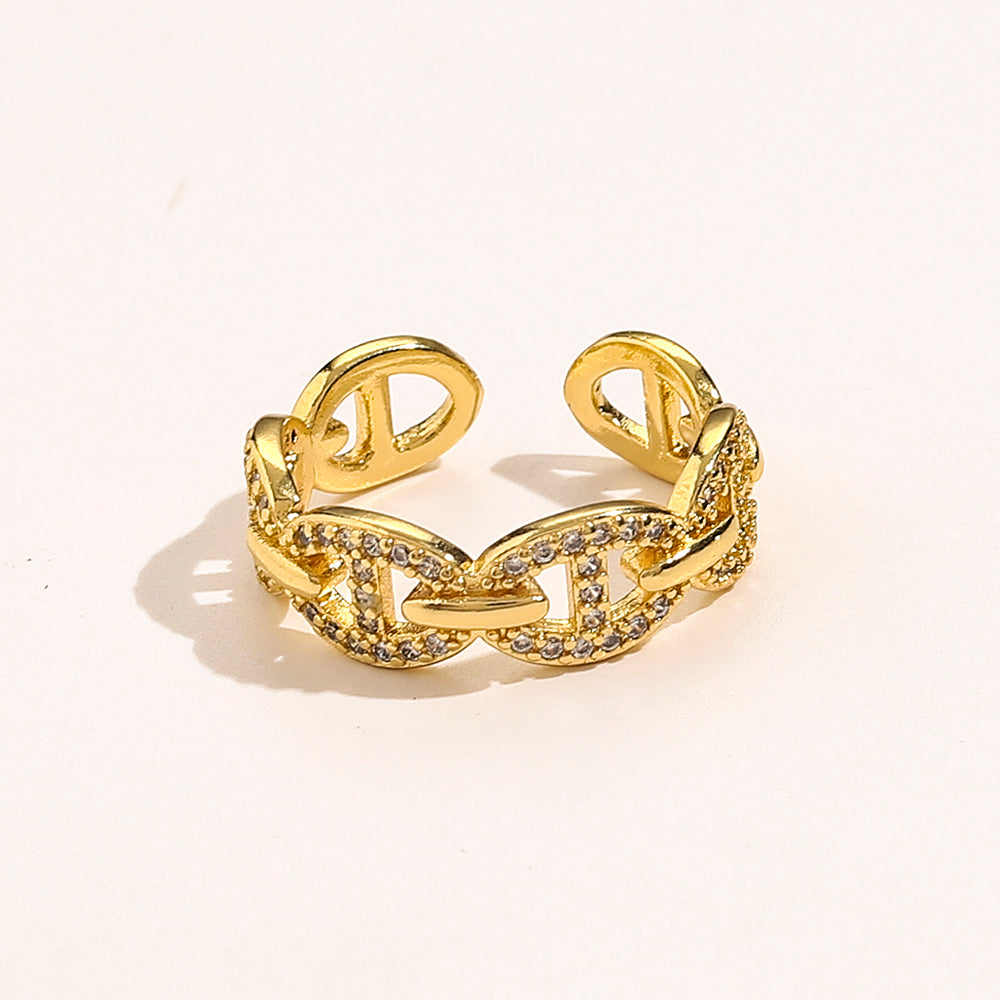 Open Chain-Link Ring with Stone Accents