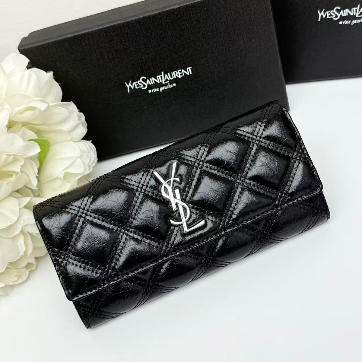 Geometric Quilted Long Wallet 028