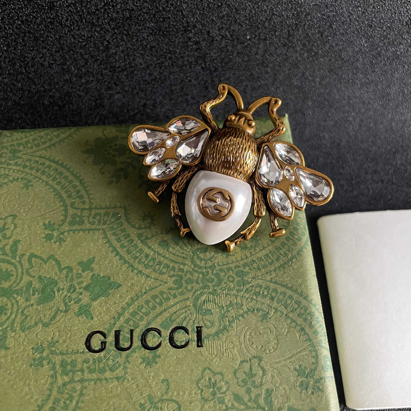 Bee Brooch with Faceted Wings & Bead Accent