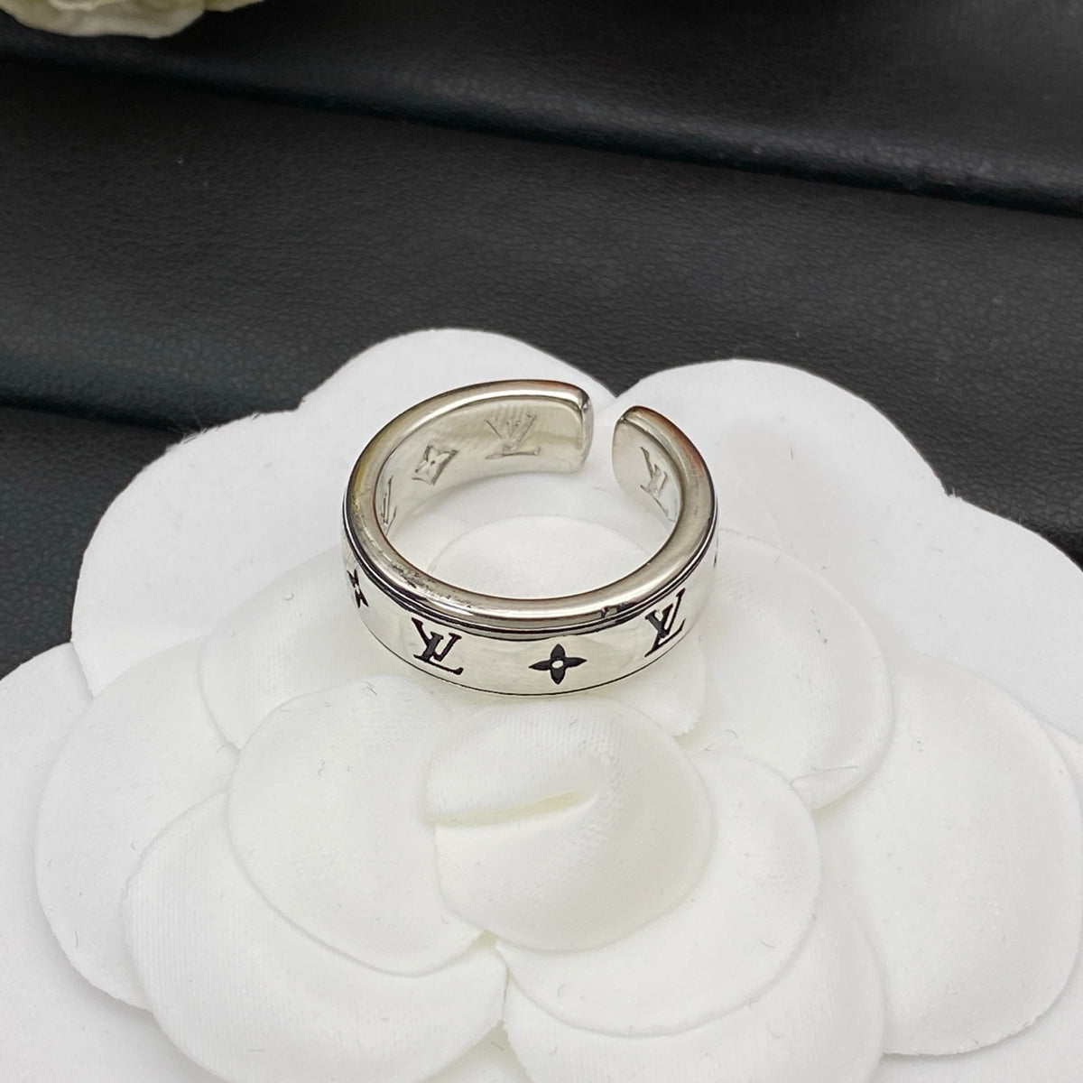 Openwork Monogram Wide Band Ring