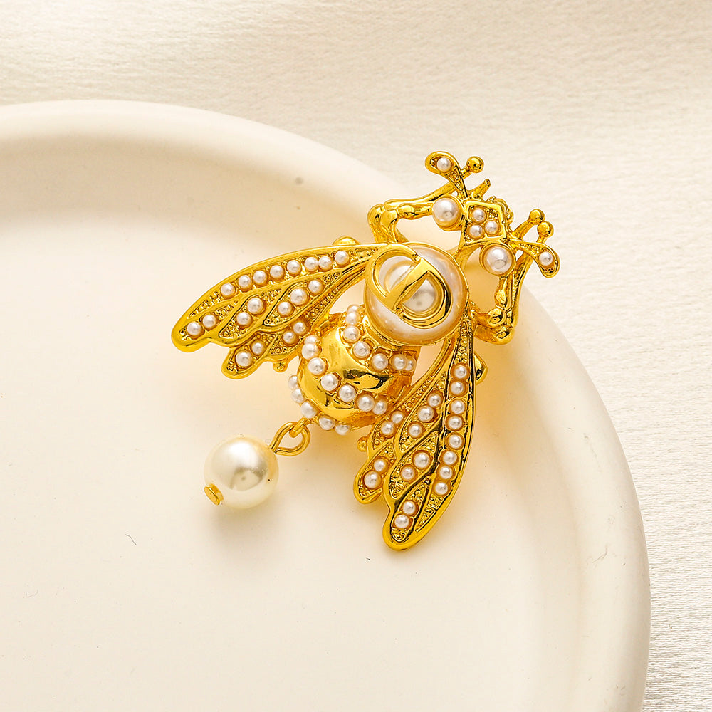 Broche de abeja de aleación con colgante de cuentas