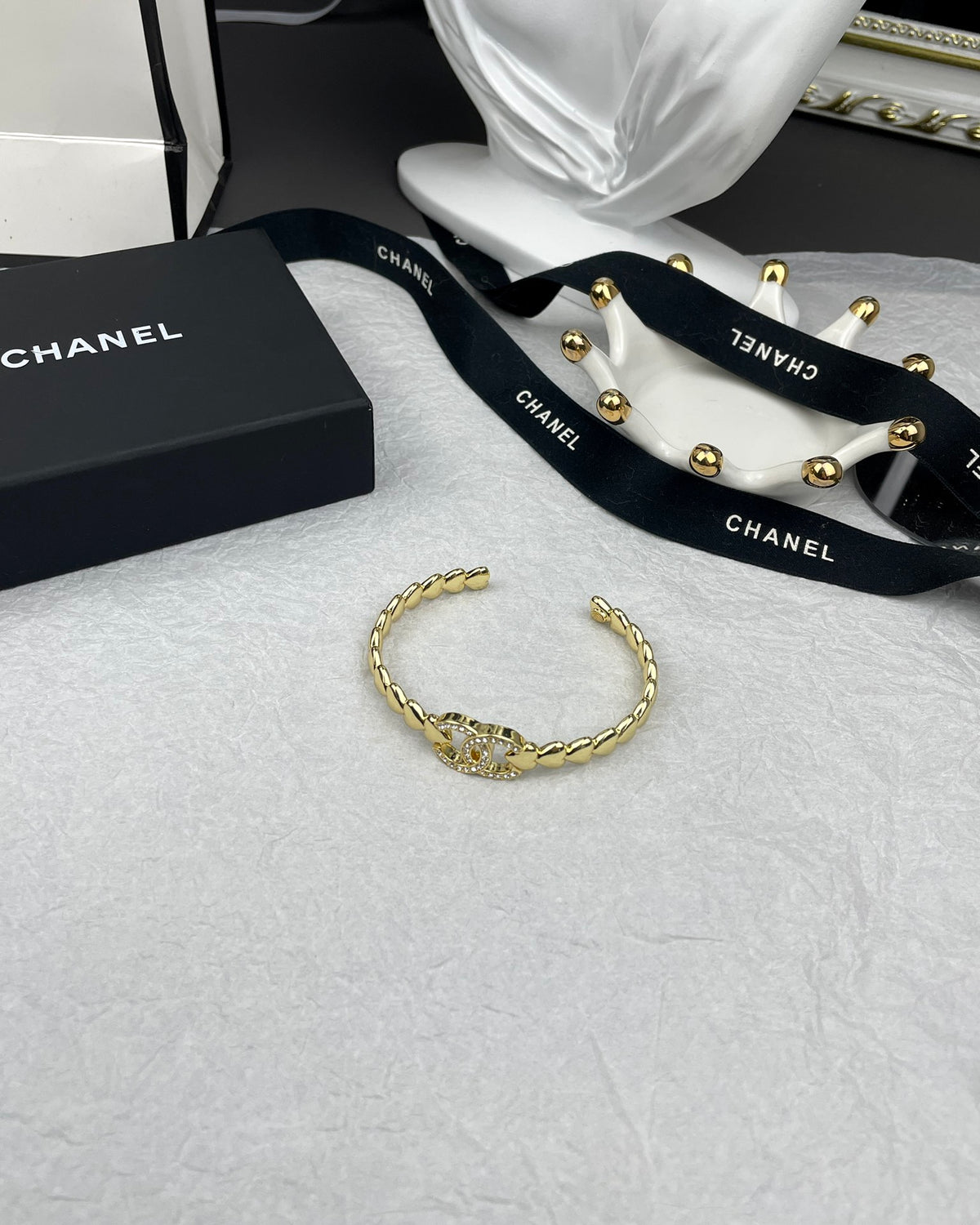 Pave Interlocking-C Chain-Link Cuff Bracelet