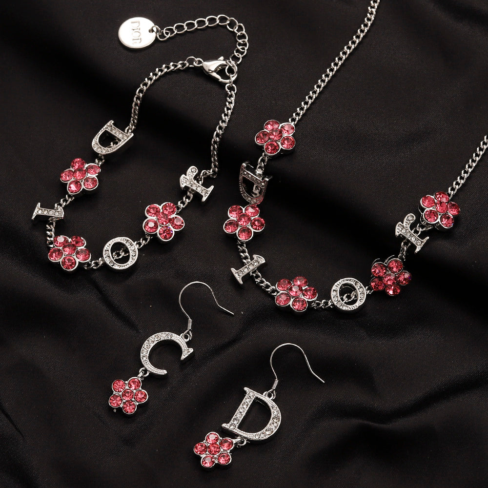 Alloy Floral Letter Earrings, Bracelet & Necklace Collection