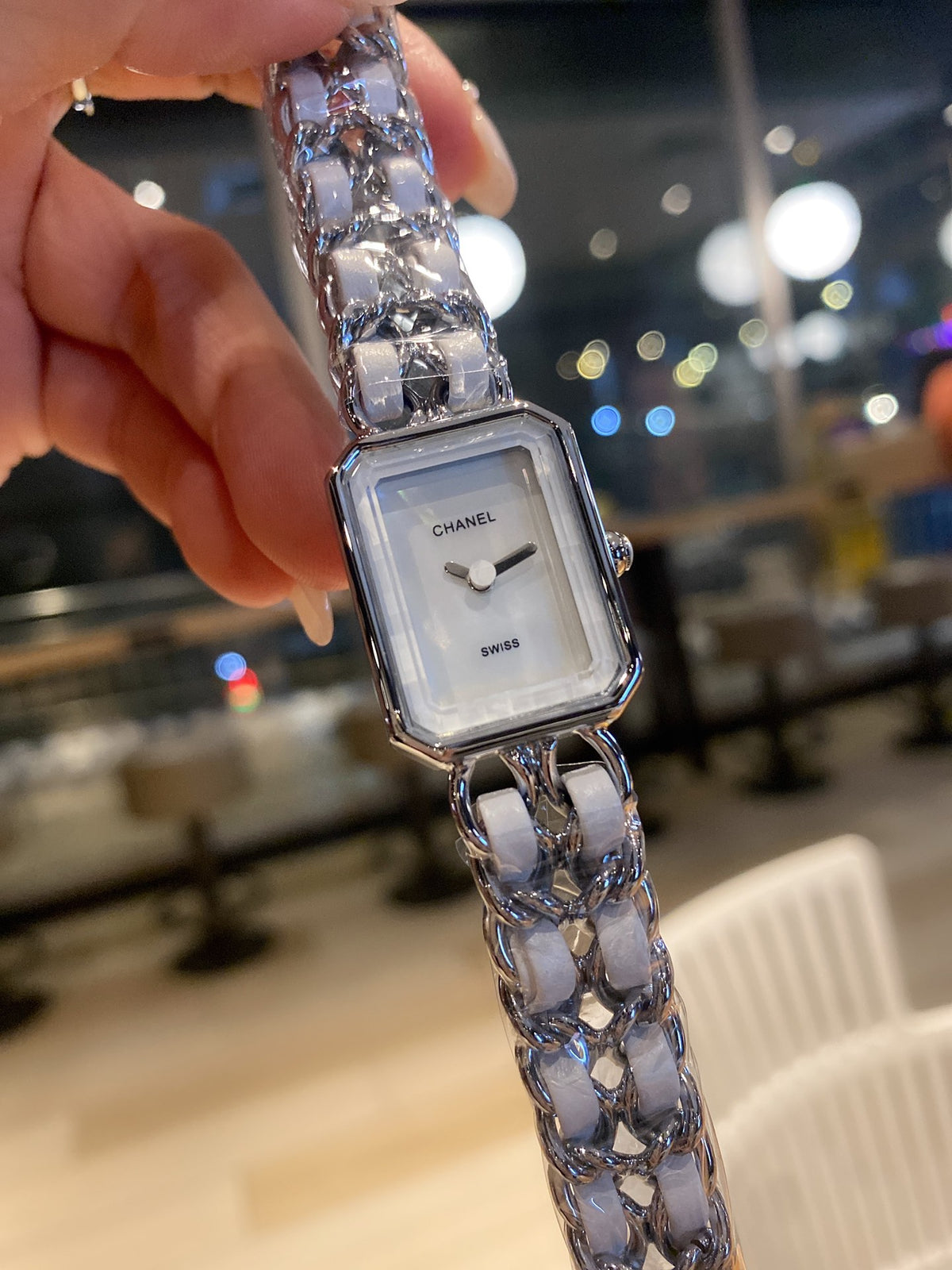 Rectangular Quartz Watch with Sparkling Chain Bracelet 003
