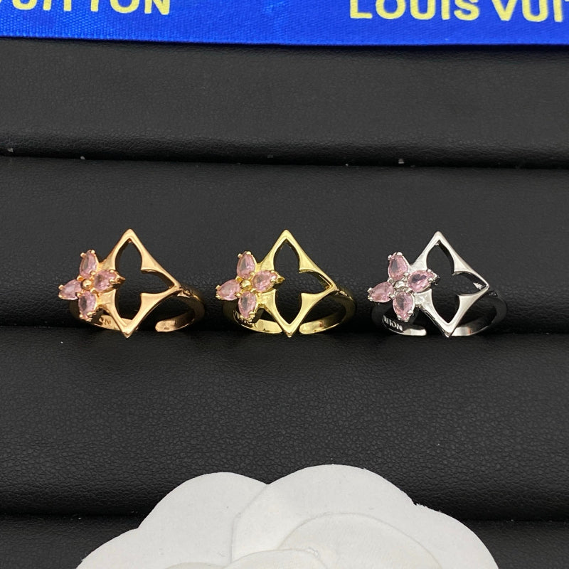 Open Floral Motif Ring with Butterfly Accent
