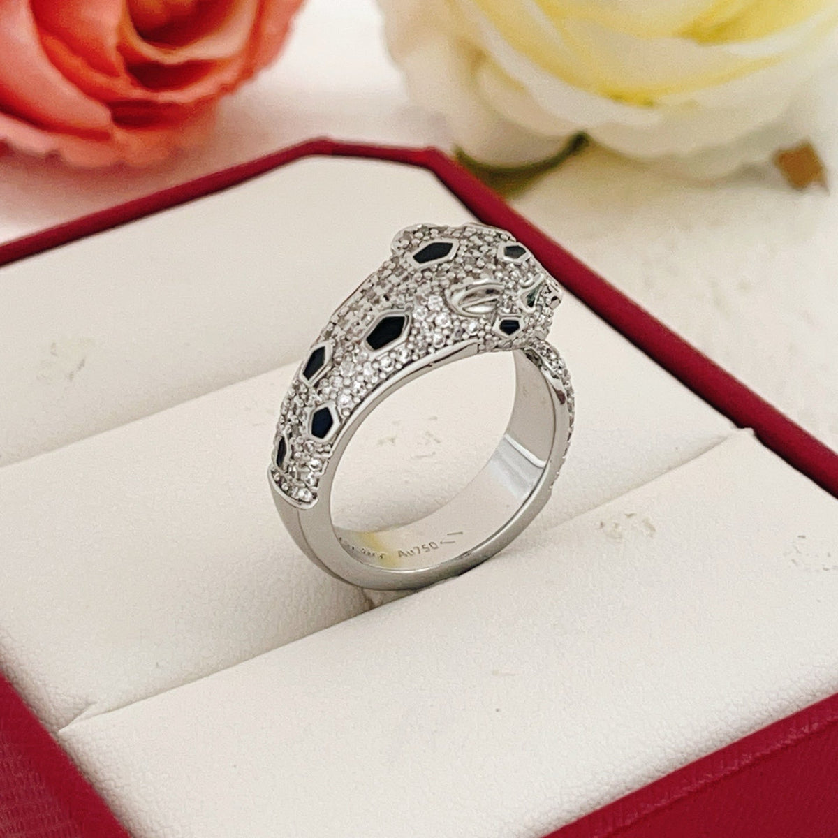 Pave Panther Head Open Ring