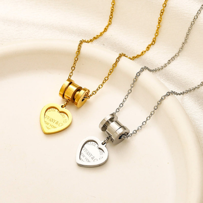 304 Stainless Steel Barrel & Heart Pendant Necklace