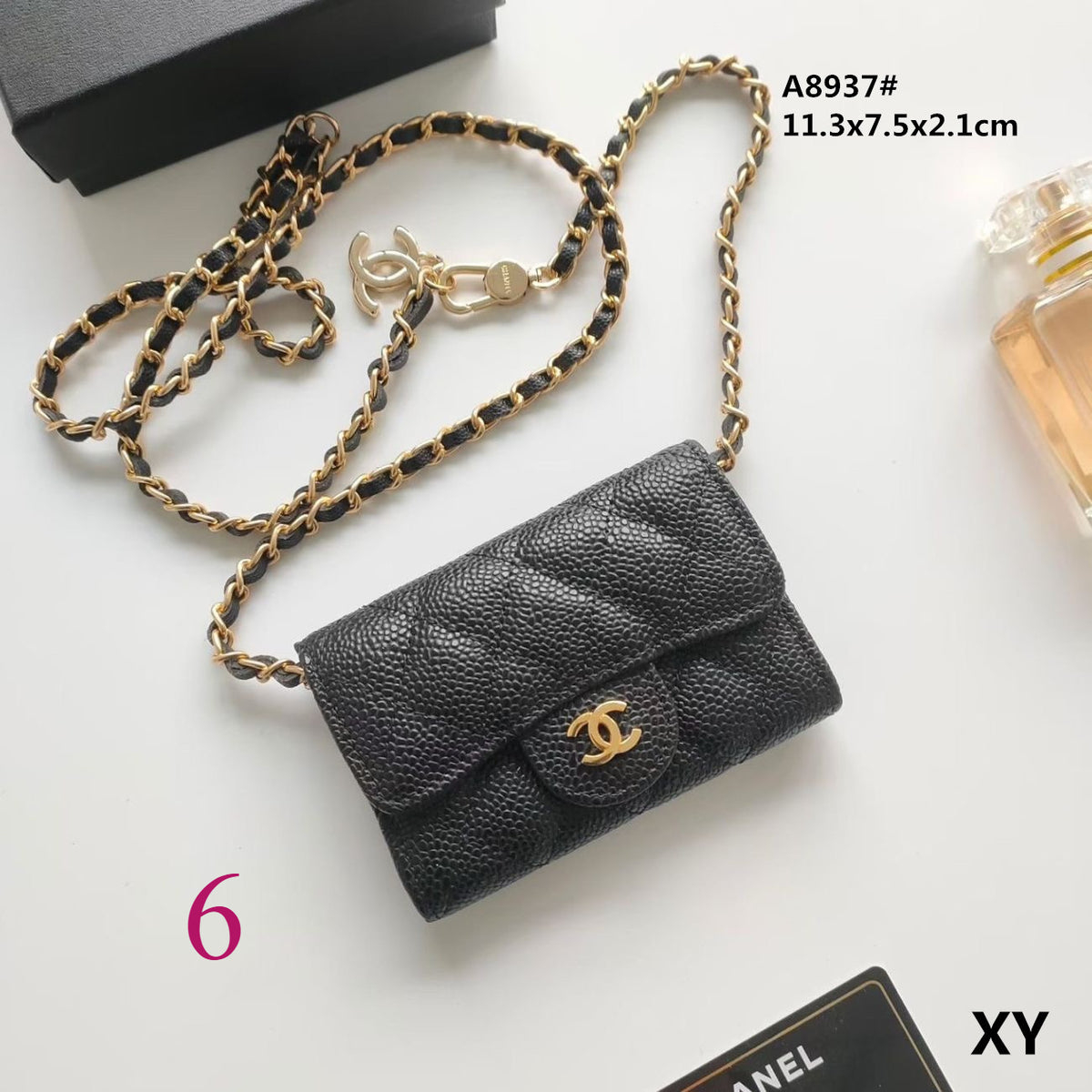 Quilted Compact Chain Strap Wallet 024