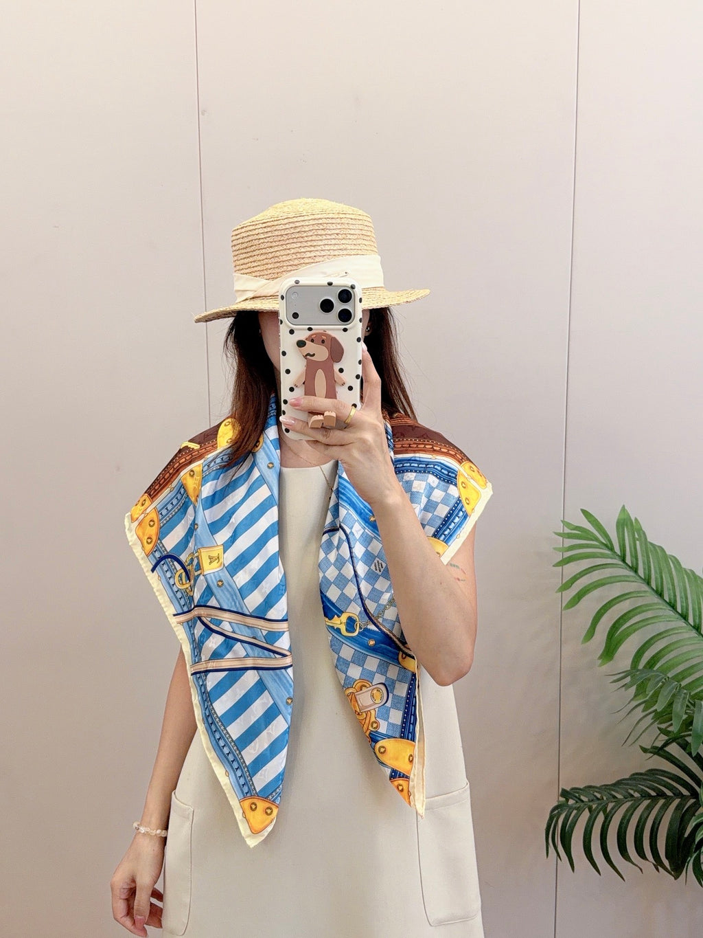 Foulard carré à imprimé damier et coffre - 90 x 90 cm