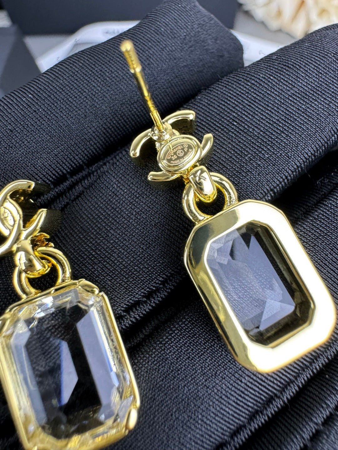 Rectangular Stone Interlocking-C Drop Earrings
