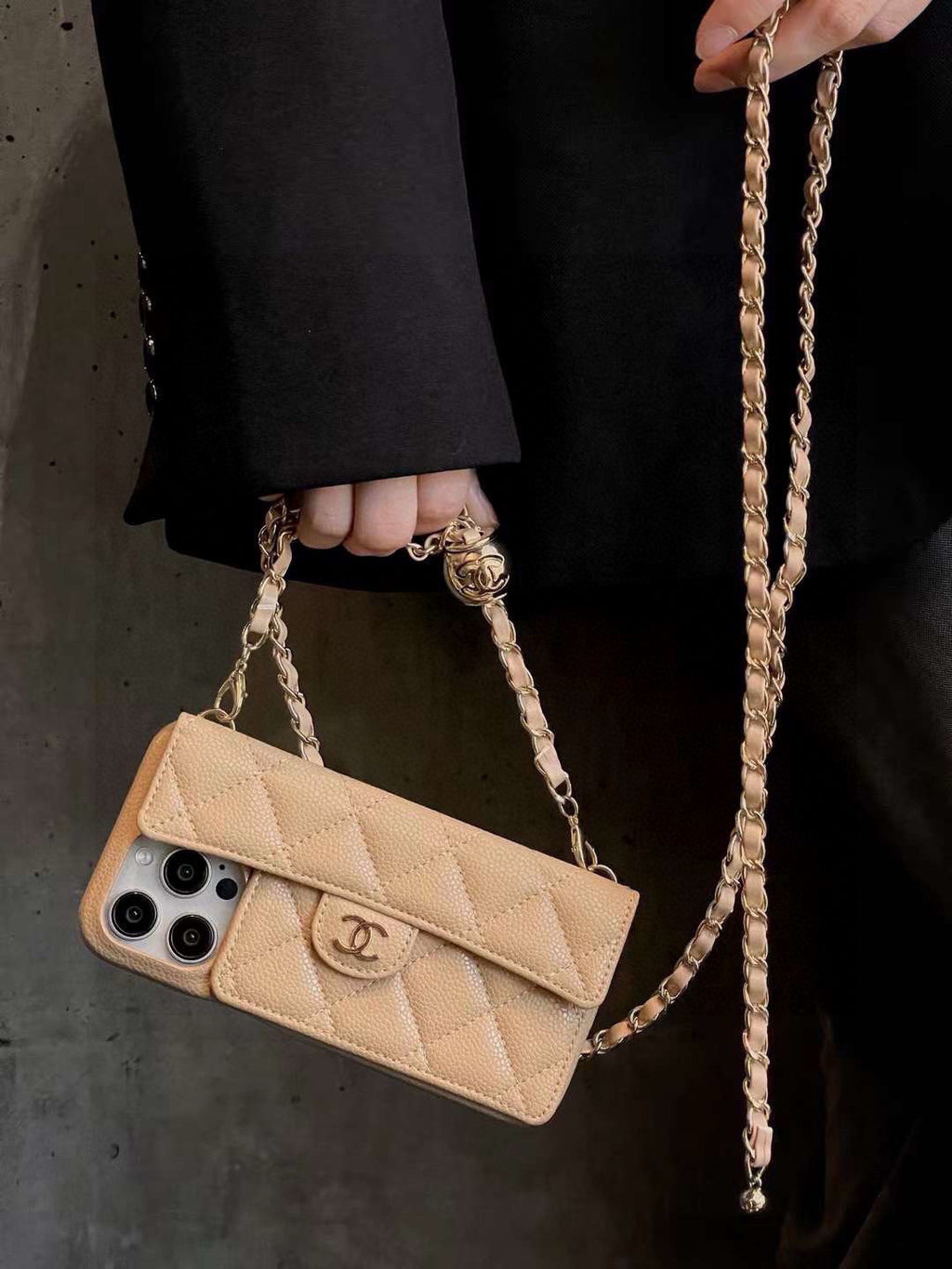 Geometric Quilted Phone Case with Chain Strap