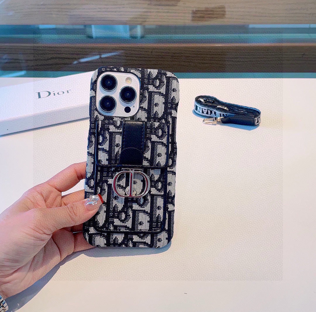 Monogram Card Pocket Phone Case with Printed Strap