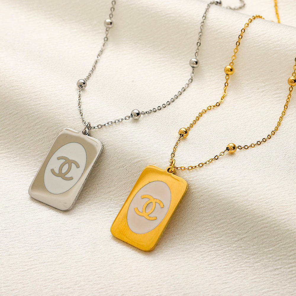 304 Stainless Steel Rectangular Monogram Tag Necklace