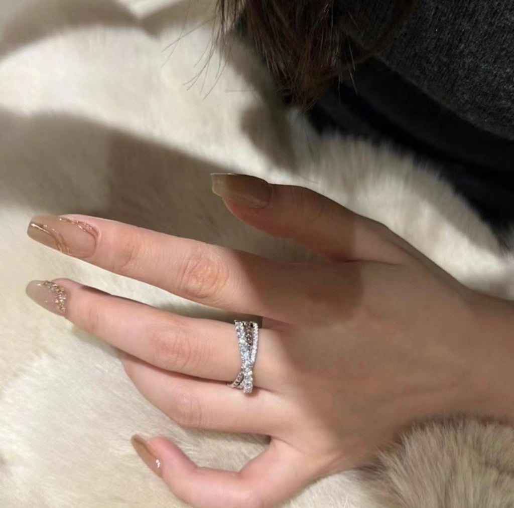 Silver-Tone Layered Pave Band Ring