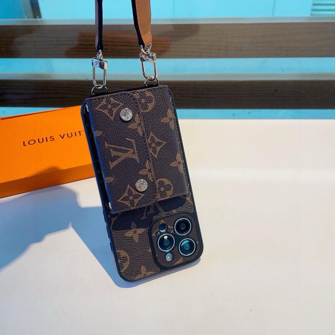 Monogram Phone Case with Snap Card Pocket and Strap