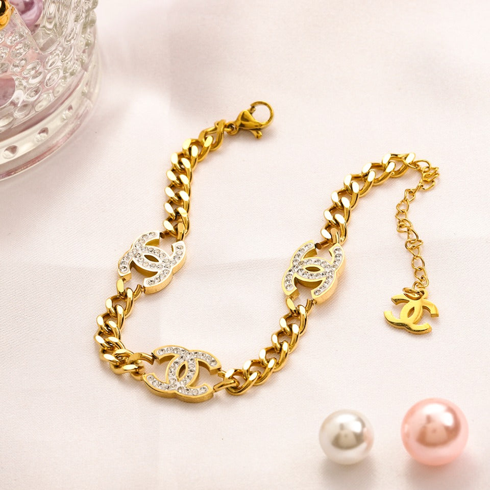 304 Stainless Steel Round Monogram Curb Chain Bracelet & Necklace - Individual or Set