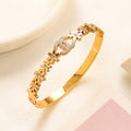 304 Stainless Steel Flower & Oval Stone Bangle Bracelet