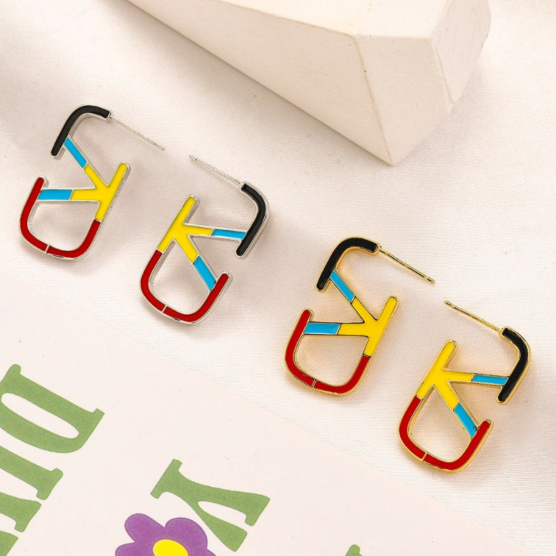 304 Stainless Steel Color-Block Oval Stud Earrings