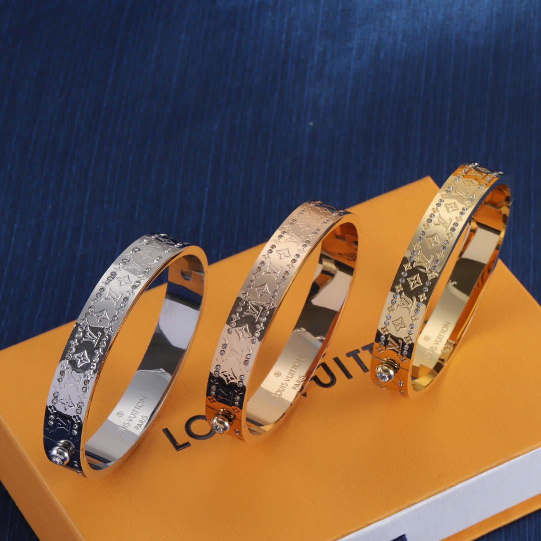 Textured Floral Monogram Hinged Bangle Bracelet