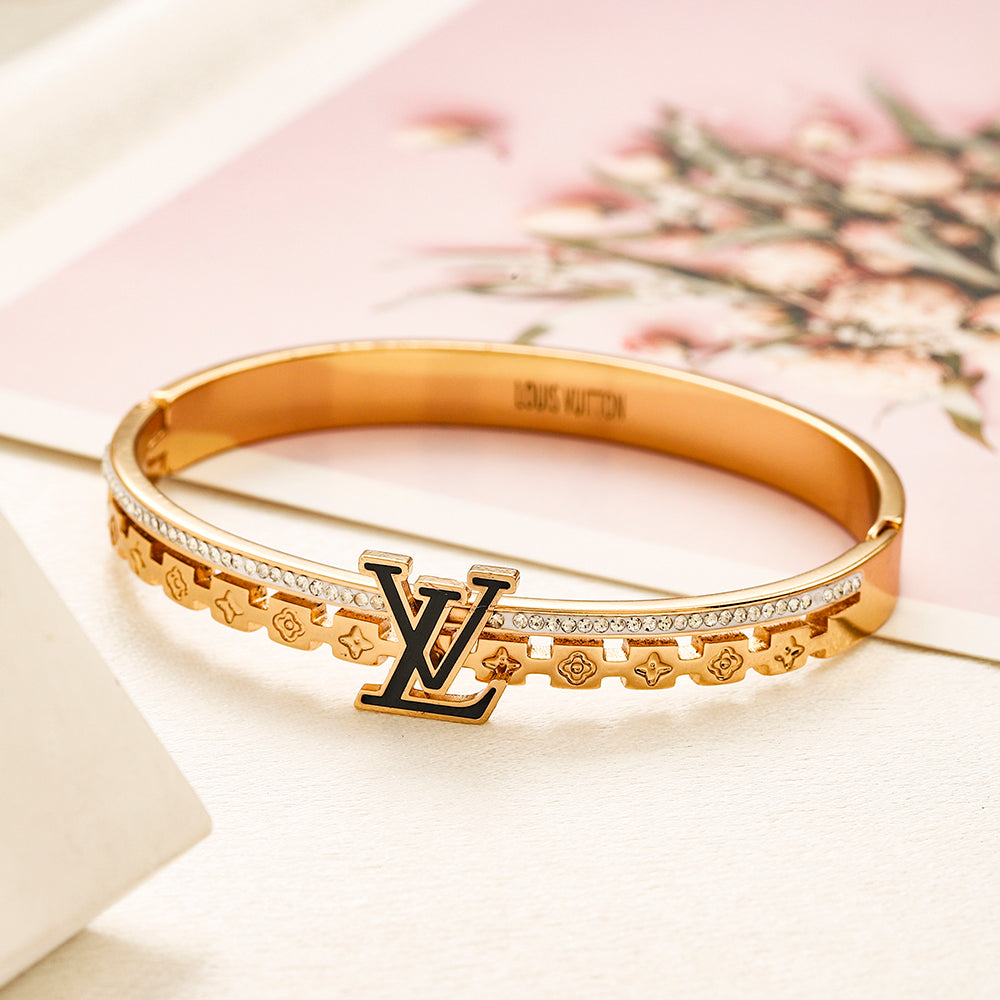 Bracelet jonc monogramme en acier inoxydable 304 à bord perlé