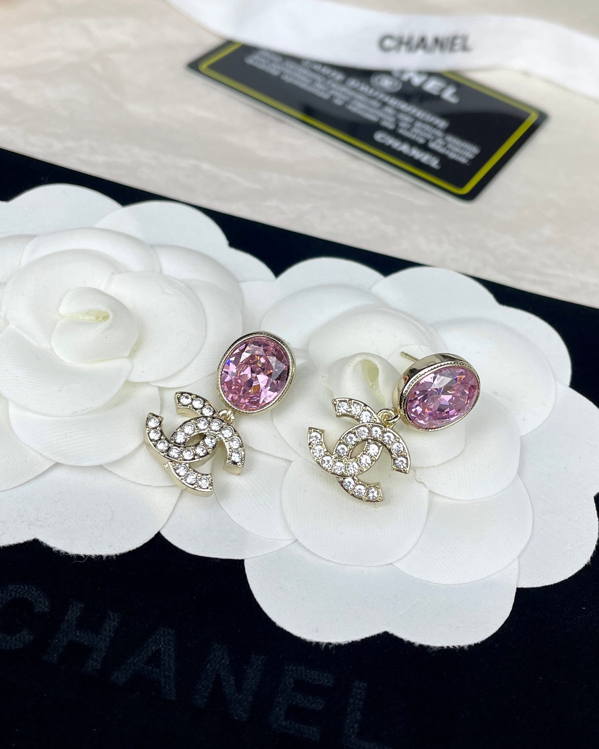 Pink Oval & Pave Interlocking-C Drop Earrings