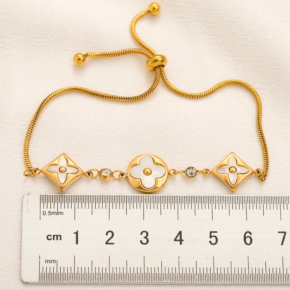 Bracelet chaîne en acier inoxydable 304 à motif floral