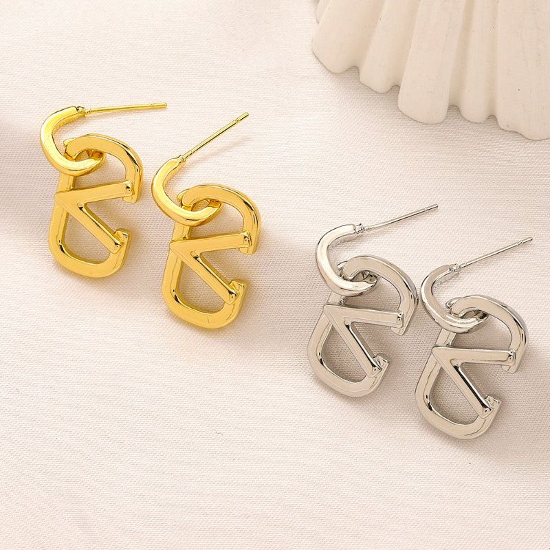 304 Stainless Steel Double V-Motif Drop Earrings