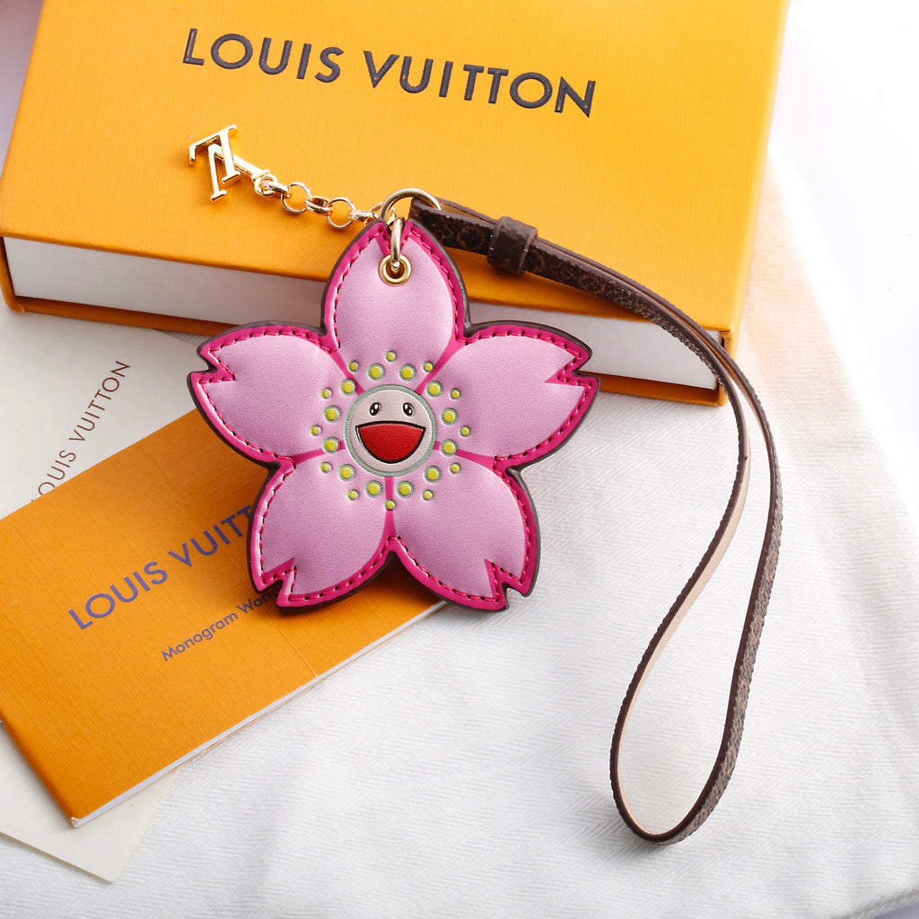 Pink Flower Character Keychain with Wrist Strap