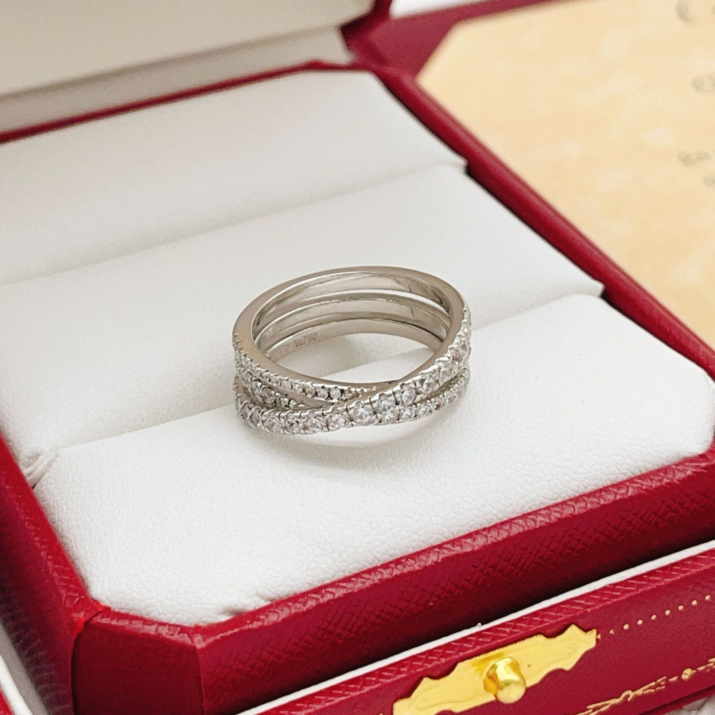 Silver-Tone Layered Pave Band Ring