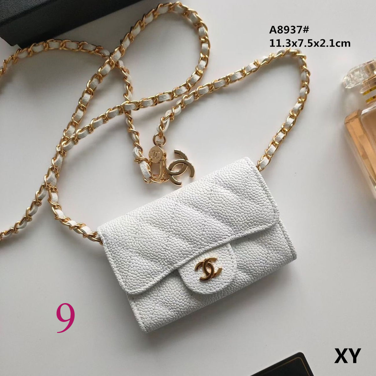 Quilted Compact Chain Strap Wallet 024