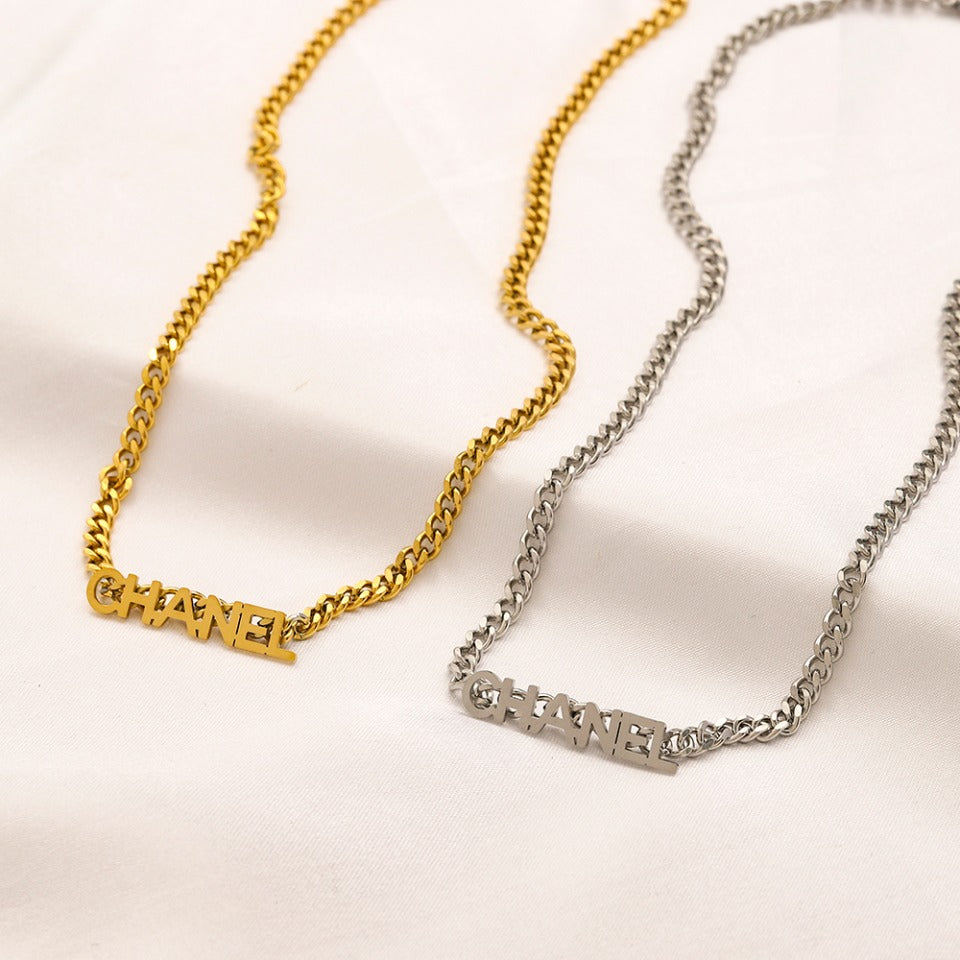 304 Stainless Steel Letter-Bar Chain Bracelet & Necklace - Individual or Set