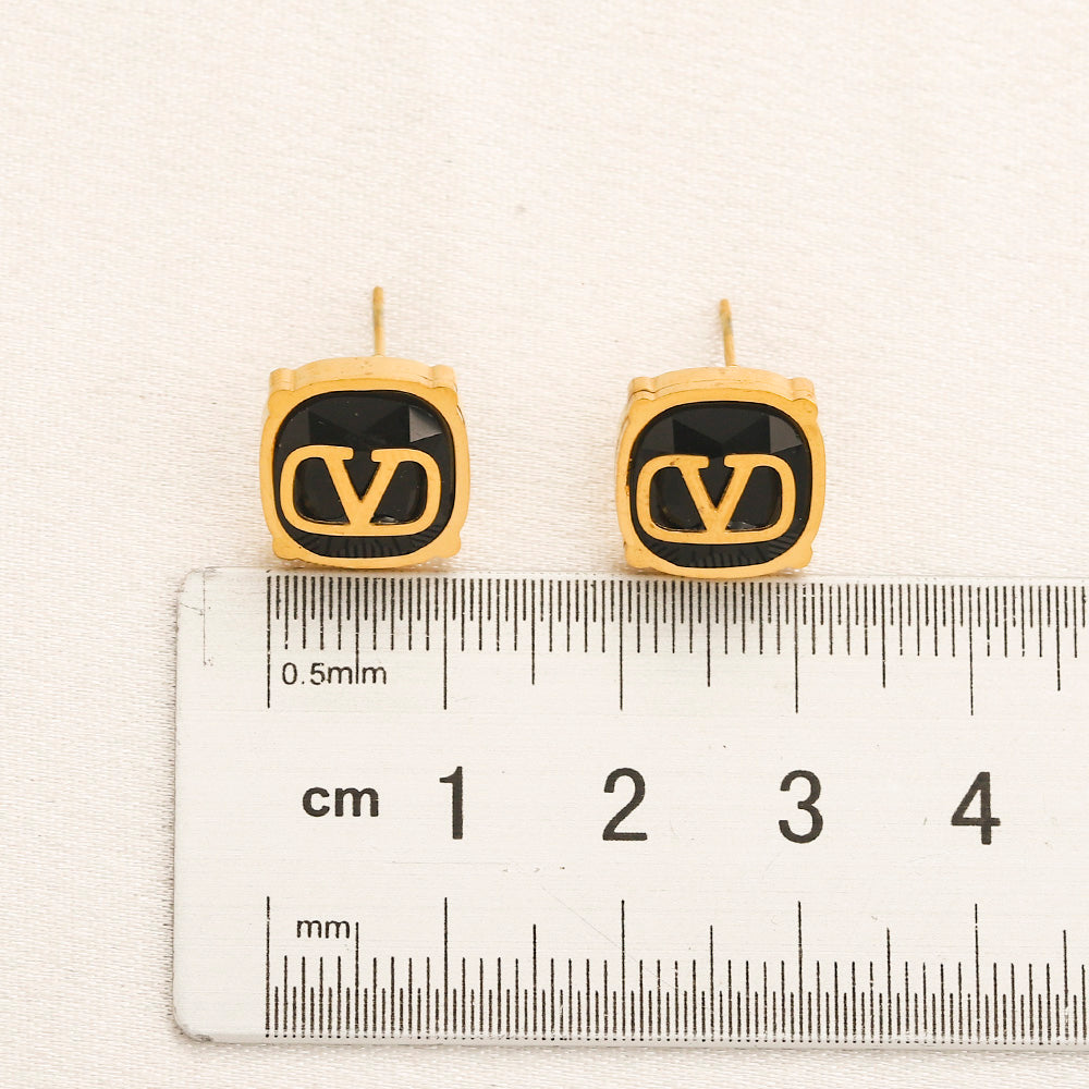 304 Stainless Steel Square V-Motif Stud Earrings