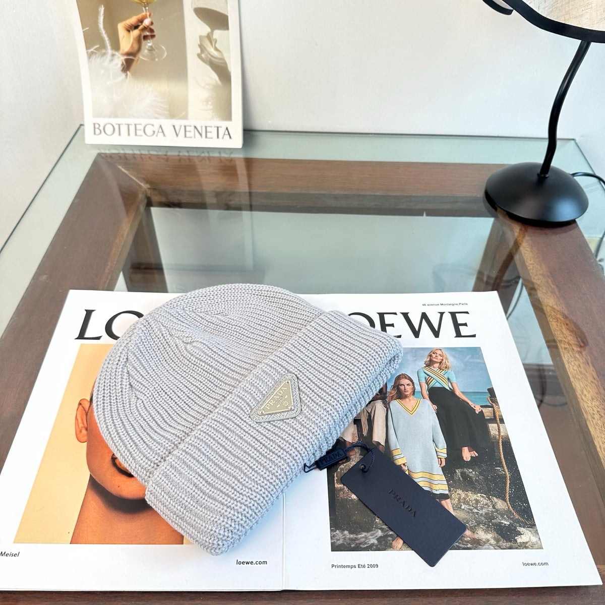 Ribbed Knit Beanie with Triangle Emblem