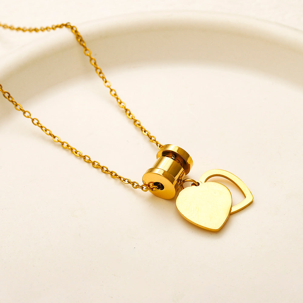 304 Stainless Steel Barrel & Heart Pendant Necklace